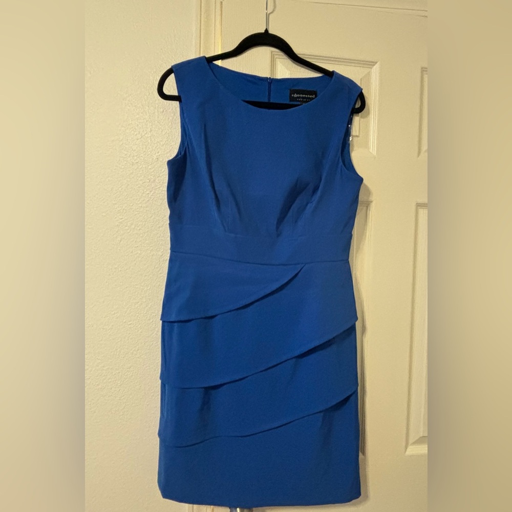 Connected Apparel Blue Asymmetrical Tiered Midi Dress